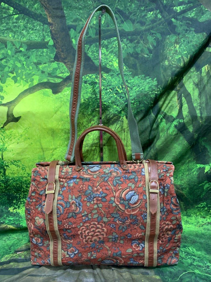 Vintage Floral Denim Weekender Duffle Bag