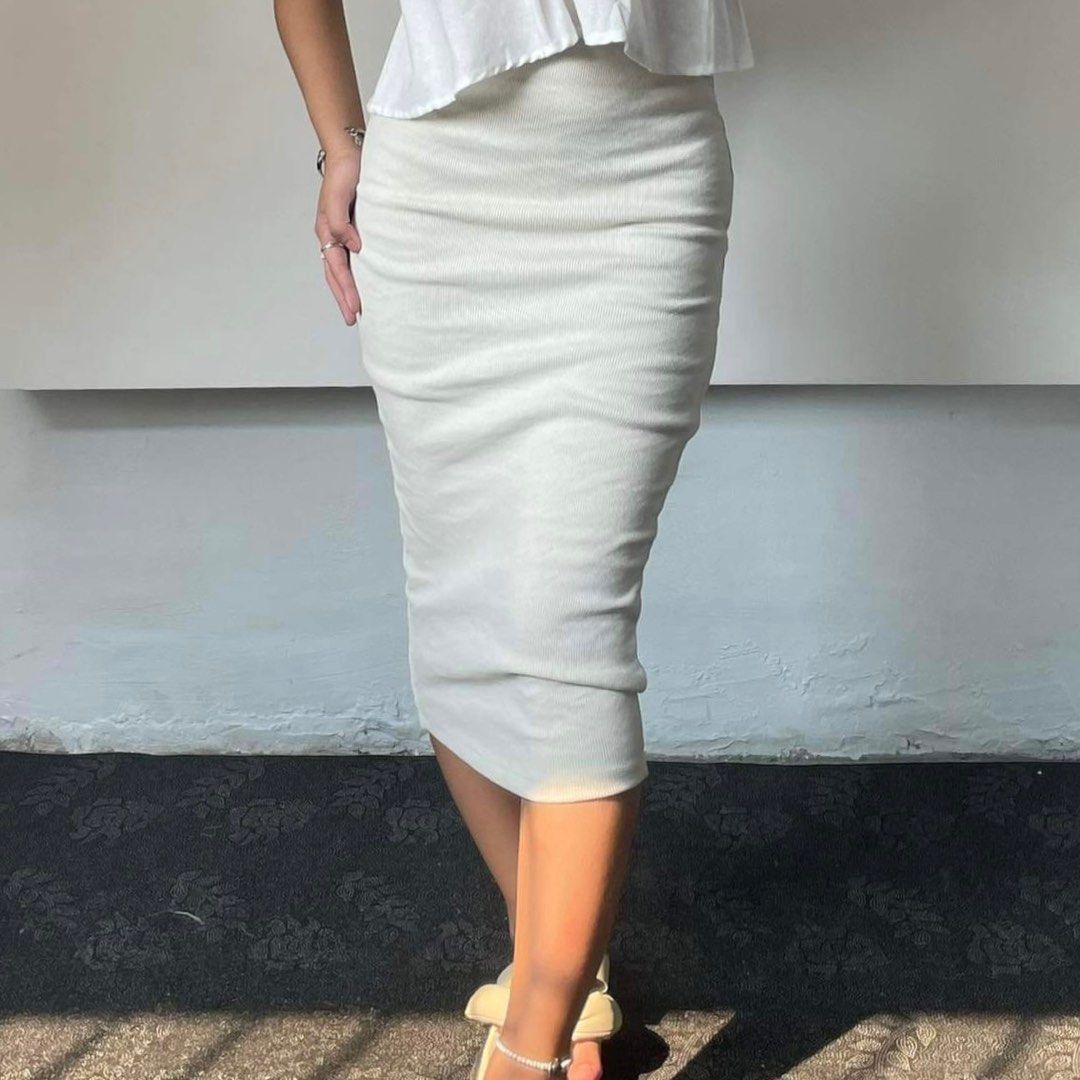 White no slit Midi Skirt Maxi Skirt Long bodycon skirt