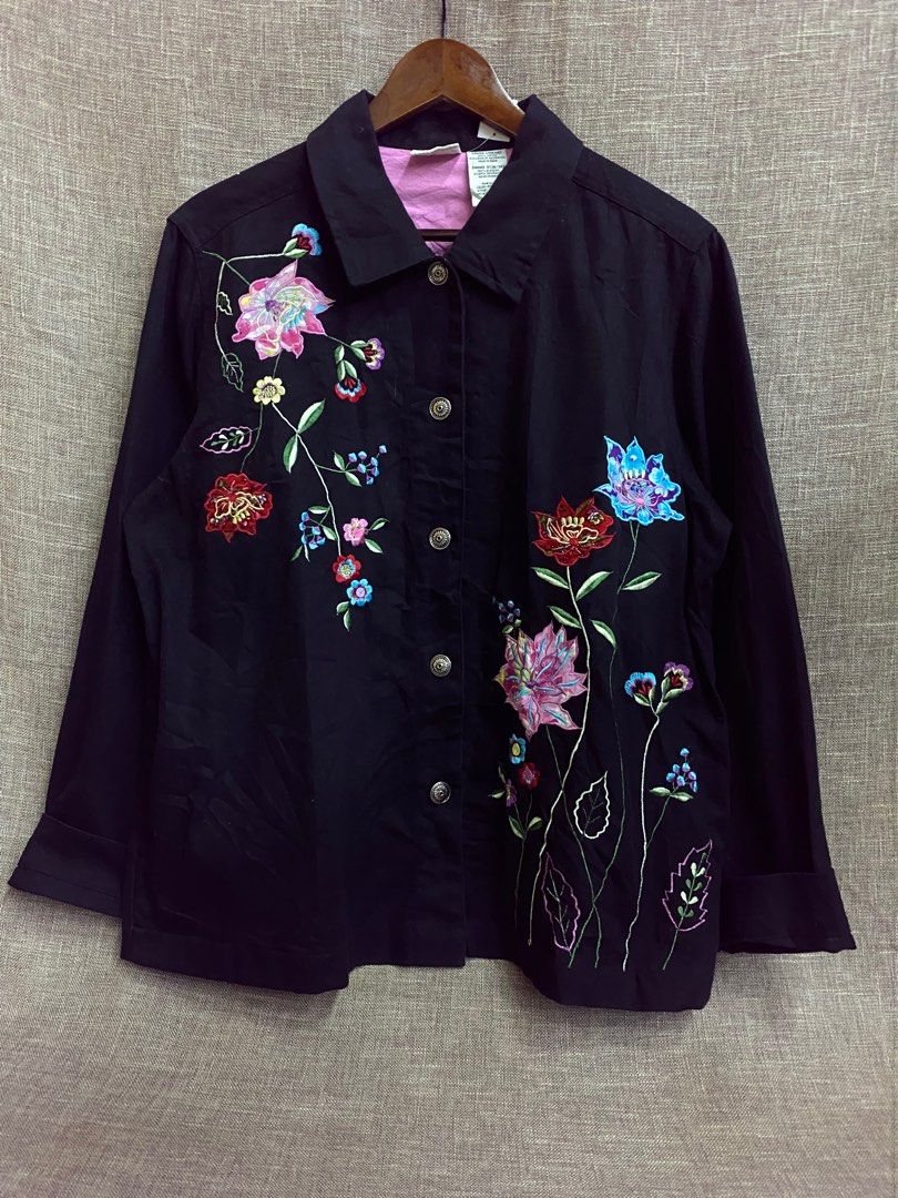 Front Jacket Embroidery Quacker Factory Denim Jacket White Stag