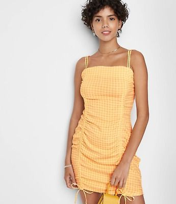 Wild Fable Yellow Ruched Smocked Crop Top With Ties Spaghetti