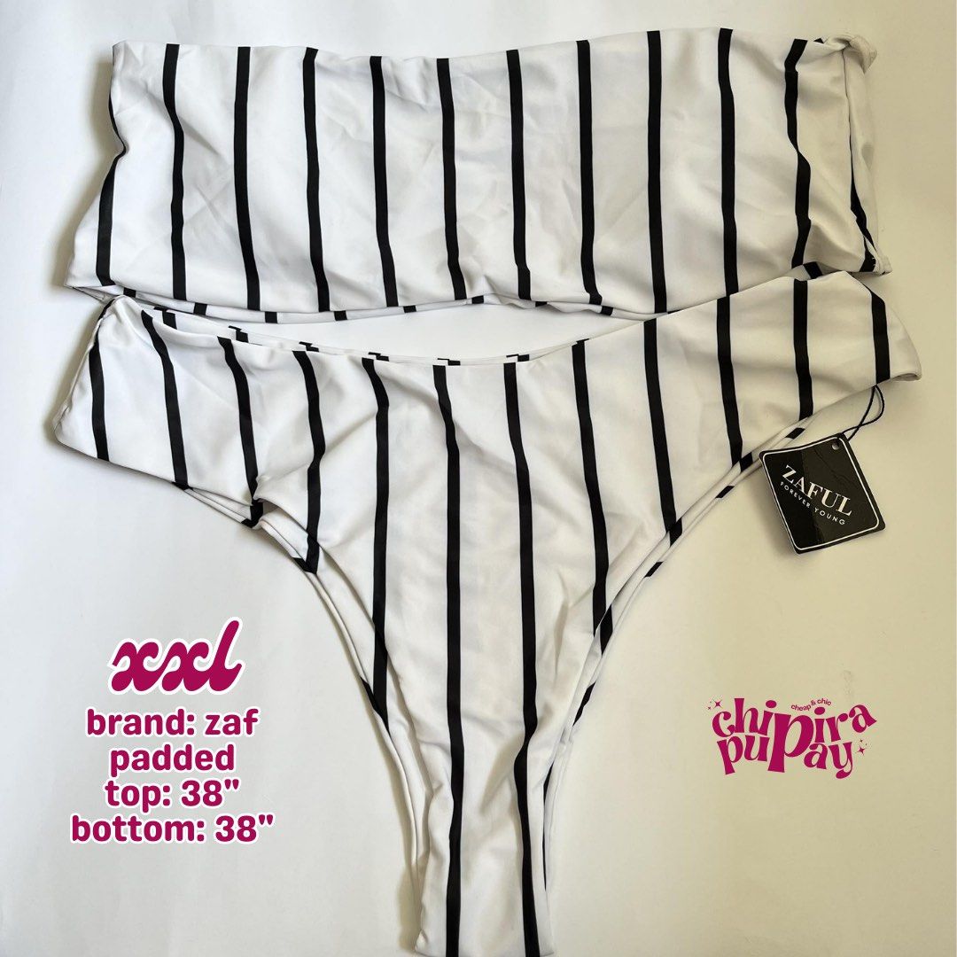 XXL Zaful White Black Stripes Plus Size Swimsuit Bikini