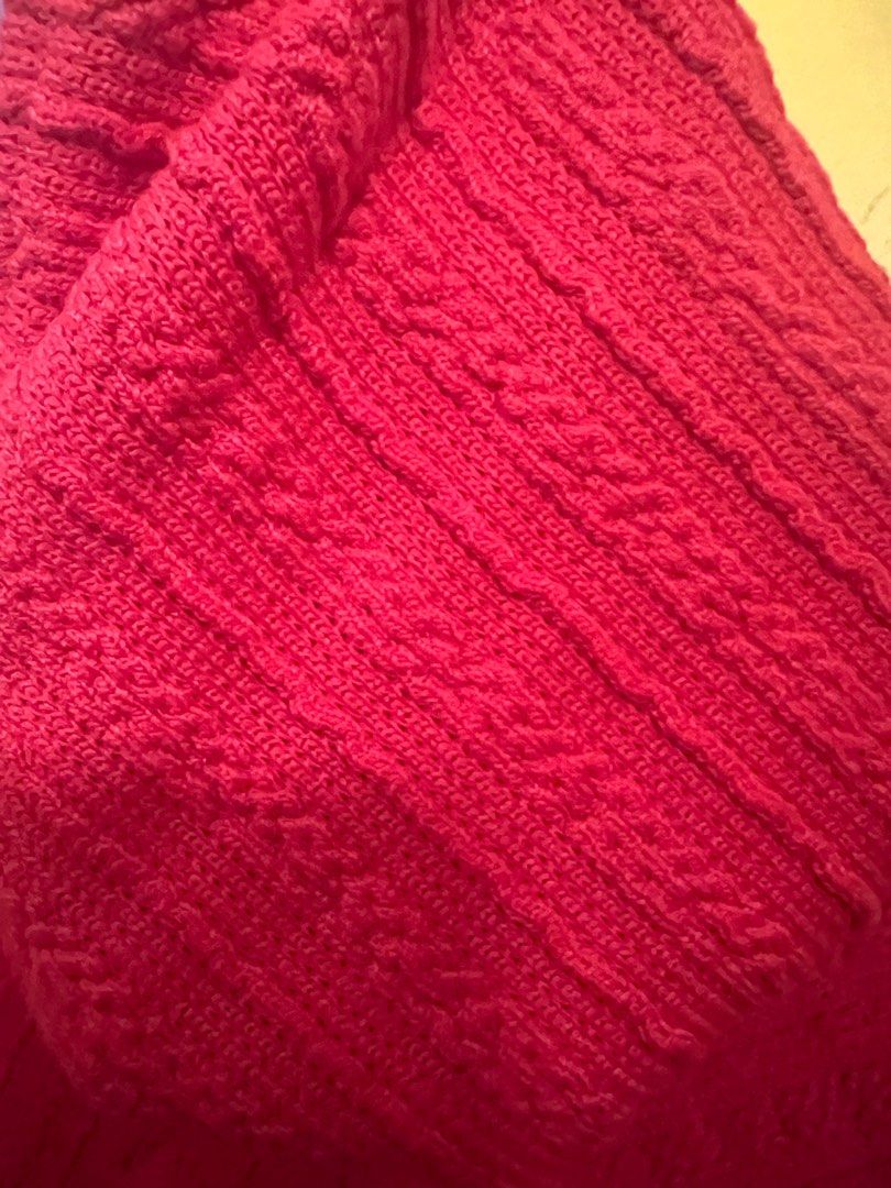 Zara Cable Knit Red Midi One Shoulder Dress on Carousell