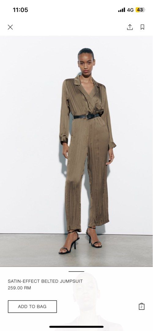 Zara Satin Effect Pleated Belted Jumpsuit Women s Fashion