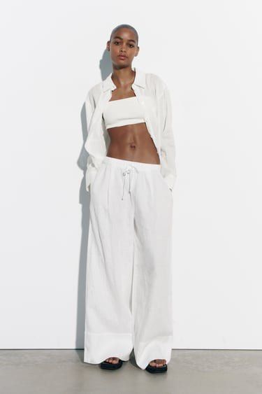 Off-white plain face draped elegant classic capable girl soft spinning thin  material trousers wide pants pants - Shop river3water Women's Pants - Pinkoi