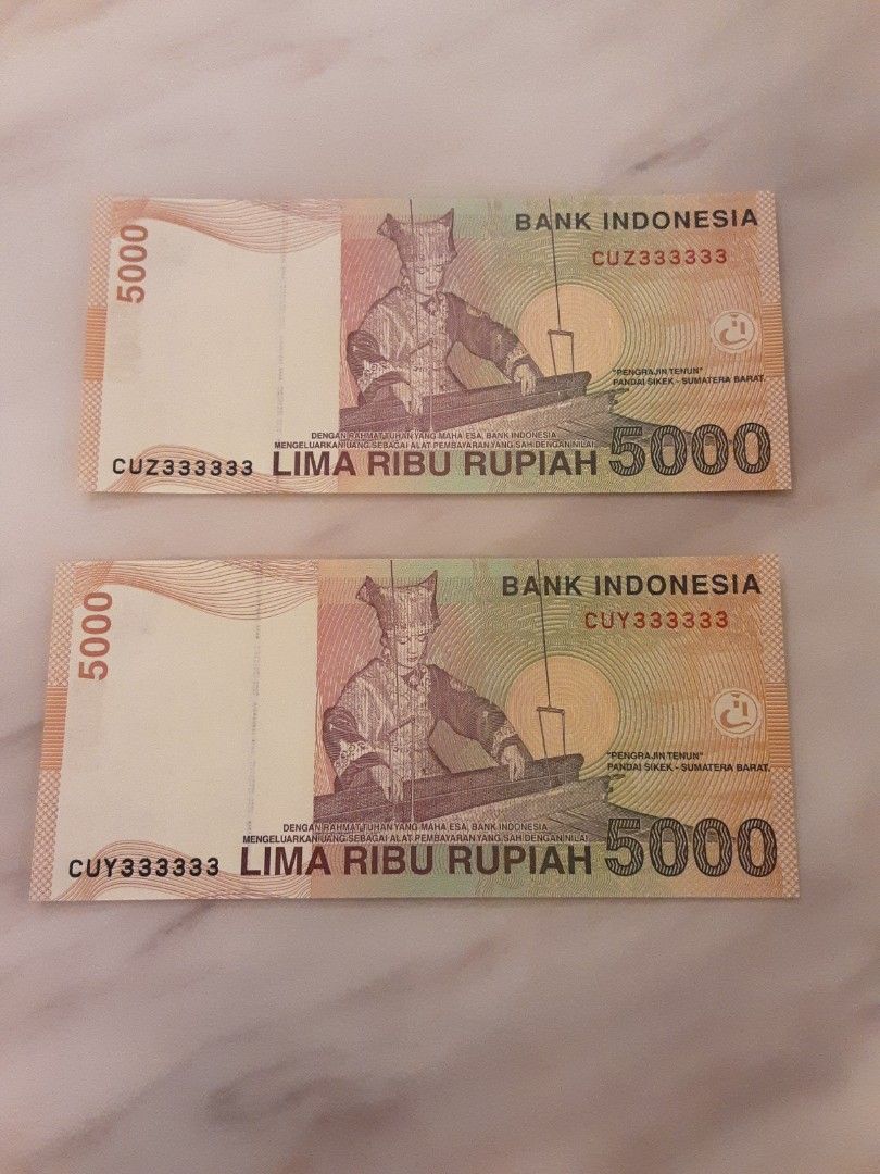 2001 Indonesia 5000 Rupiah with identical nice numbers, Hobbies & Toys ...