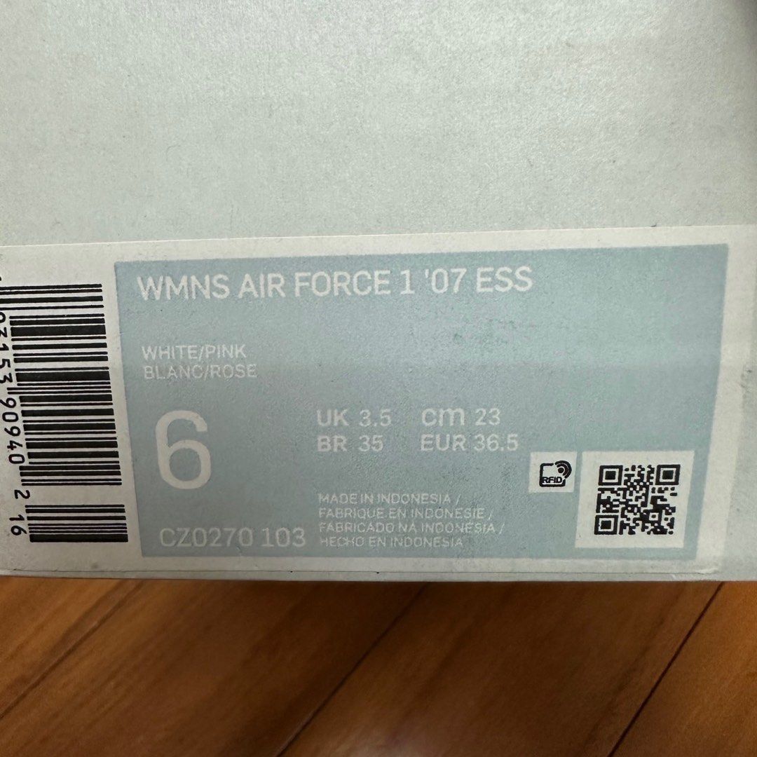 23cm】WMNS NIKE AIR FORCE 1 '07 ess 粉色勾白底23cm $1500, 她