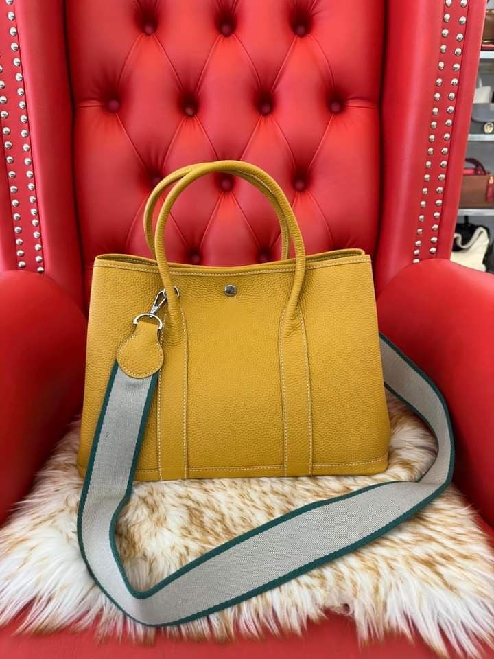 Hermes Garden Party 30 in Yellow Canvas and Leather, Luxury, Bags & Wallets  on Carousell