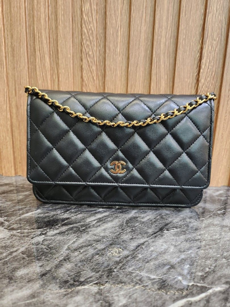 Receipt * Like New Chanel Wallet on Chain Black Lambskin with Gold Hardware  Microchip version, Luxury, Bags & Wallets on Carousell