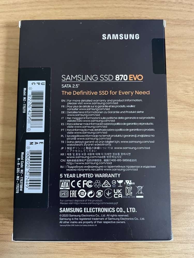 全新未開封有保養Samsung 三星2TB SATA SSD 870 EVO TLC, 電腦＆科技