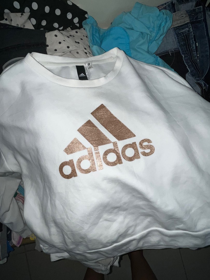 Adidas Cropped Rose Gold Logo Sweater L