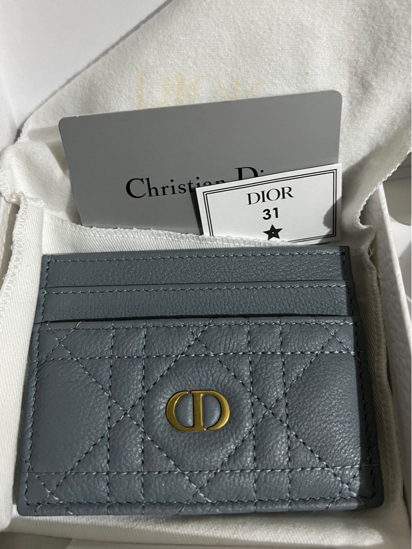 Dior Caro Five-Slot Card Holder Cloud Blue Supple Cannage Calfskin