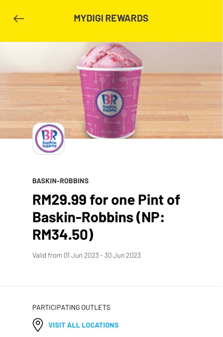 BaskinRobbins one Pint voucher (NP RM34.50), Tickets & Vouchers