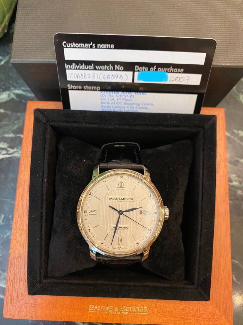 BAUME MERCIER CLASSIMA EXECUTIVES REF MOA08731 42MM AUTOMATIC YEAR 2007 WATCH FULL SET
