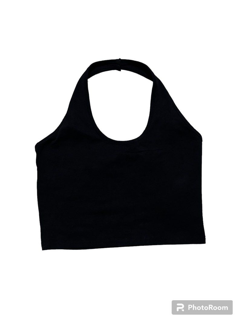 Plain black halter top on sale
