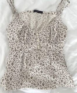 brandy melville tiffany floral beige brown button tank top