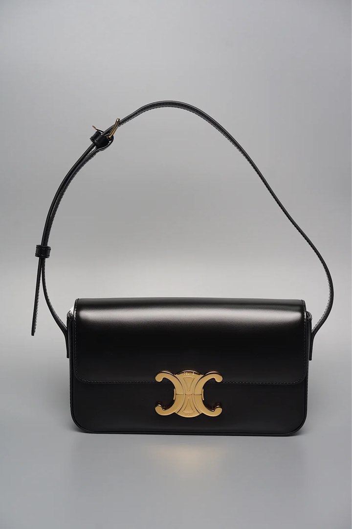 CELINE Smooth Calfskin Cuir Triomphe Shoulder Bag Black 1262798