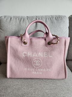 Chanel Medium Deauville Shopping Tote with Handle 22A Black Mixed Fibers  with light gold hardware