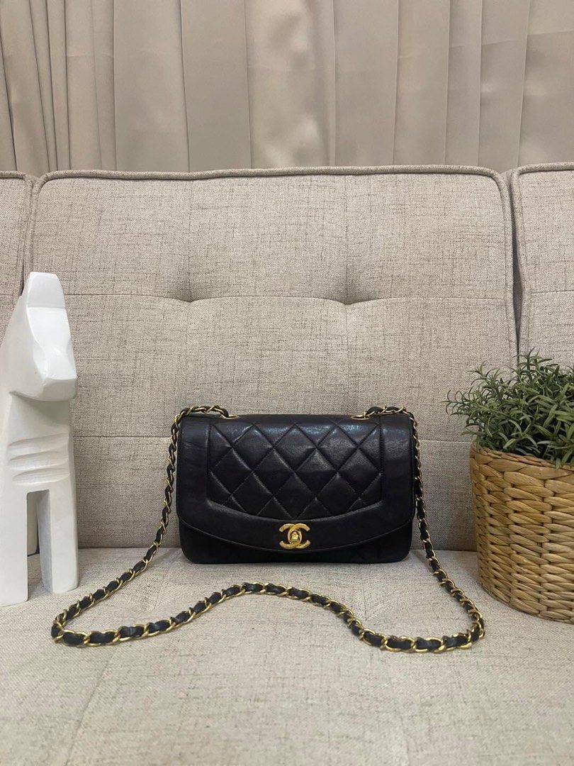 Chanel Diana Small Vintage Lambskin Black 24k Gold Plated Series 3, Luxury,  Bags & Wallets on Carousell