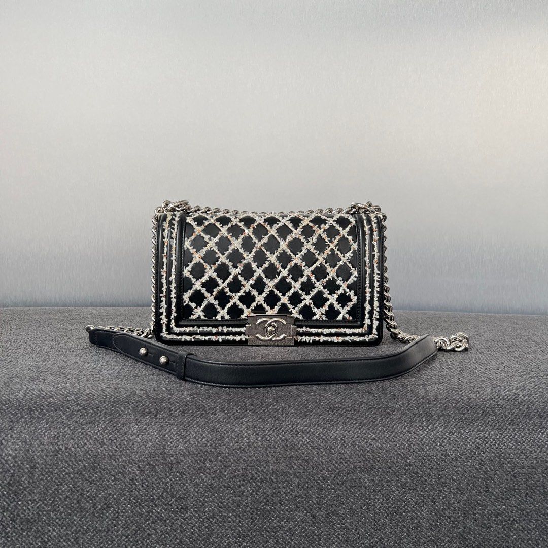 Chanel Le Boy Medium 25cm Lambskin Black Rhw, Luxury, Bags