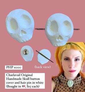 charlavail original handmade skull button cover and hair pin