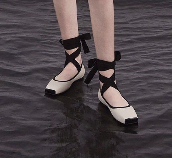 CHARLES KEITH Tie Around Canvas Ballerina Flats Black