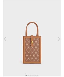 Charles & Keith C&K Este Belted Printed Phone Pouch - Chocolate