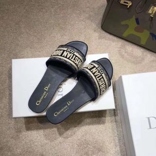 Christian Dior Shoes, Black Lambskin Woven Teddy D Mule Sandals (size 37.5)