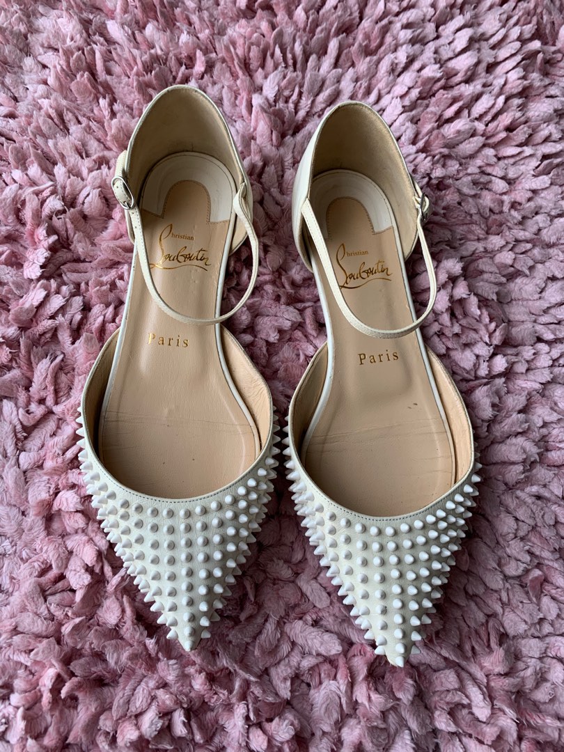 Christian Louboutin Baila Spiked Patent Leather Ankle-strap Pumps in White