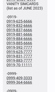 CLASSIC 0919 0909 0999 PREFIX SMART TNT VANITY SIMCARDS AND SPECIAL NUMBER SIMCARDS