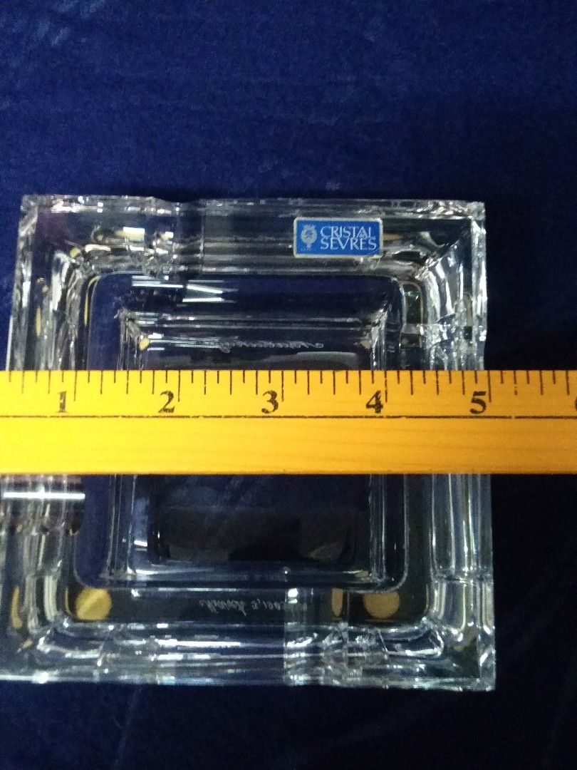 "Cristal Sevres France" Crystal Ashtray, Square Raised Etched Ashtray