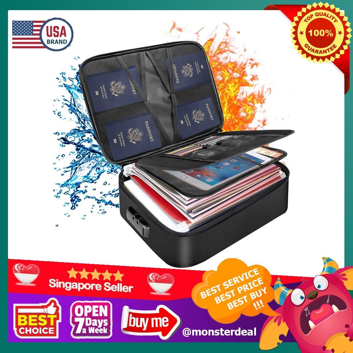 DocSafe Document Bag with Lock,Fireproof 3-Layer File Storage Case with ...