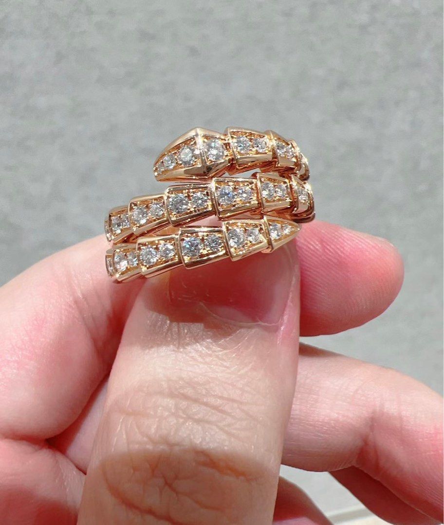 Double loop Serpenti Full Diamond Ring Rose Gold Women s Fashion