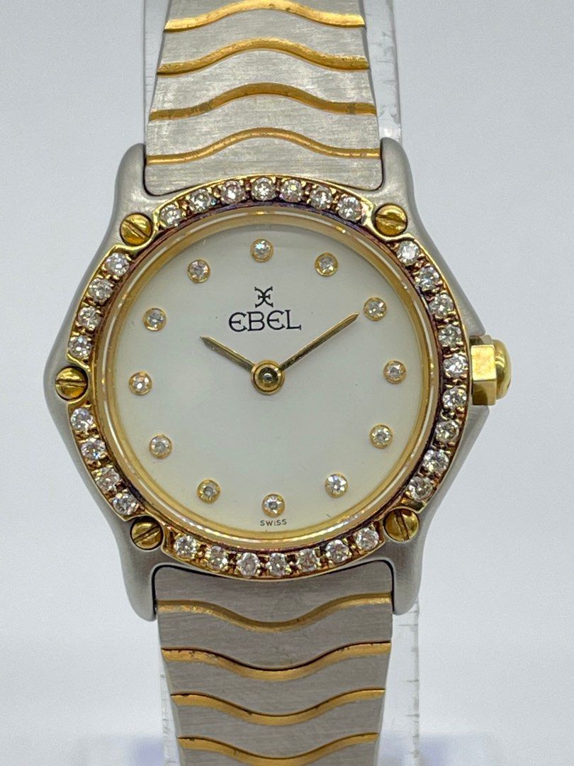 EBEL Classic Wave White Dial Half Gold Diamond 25mm Quartz Watch Ref 166901