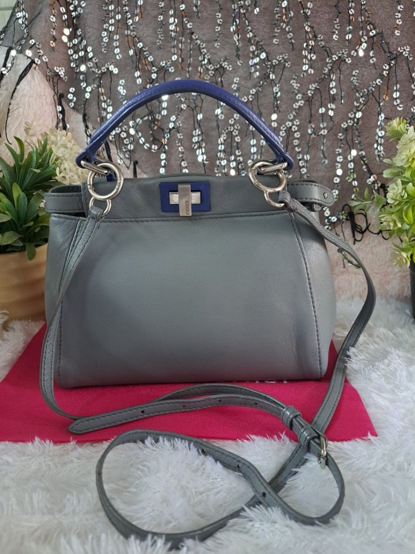 FENDI Peekaboo Mini Grey Blue SHW Leather Bag