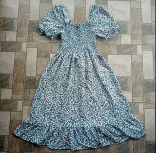 ‼️FREE SF‼️ Daisy Floral Midi Puff sleeve Flowy Cute Dress