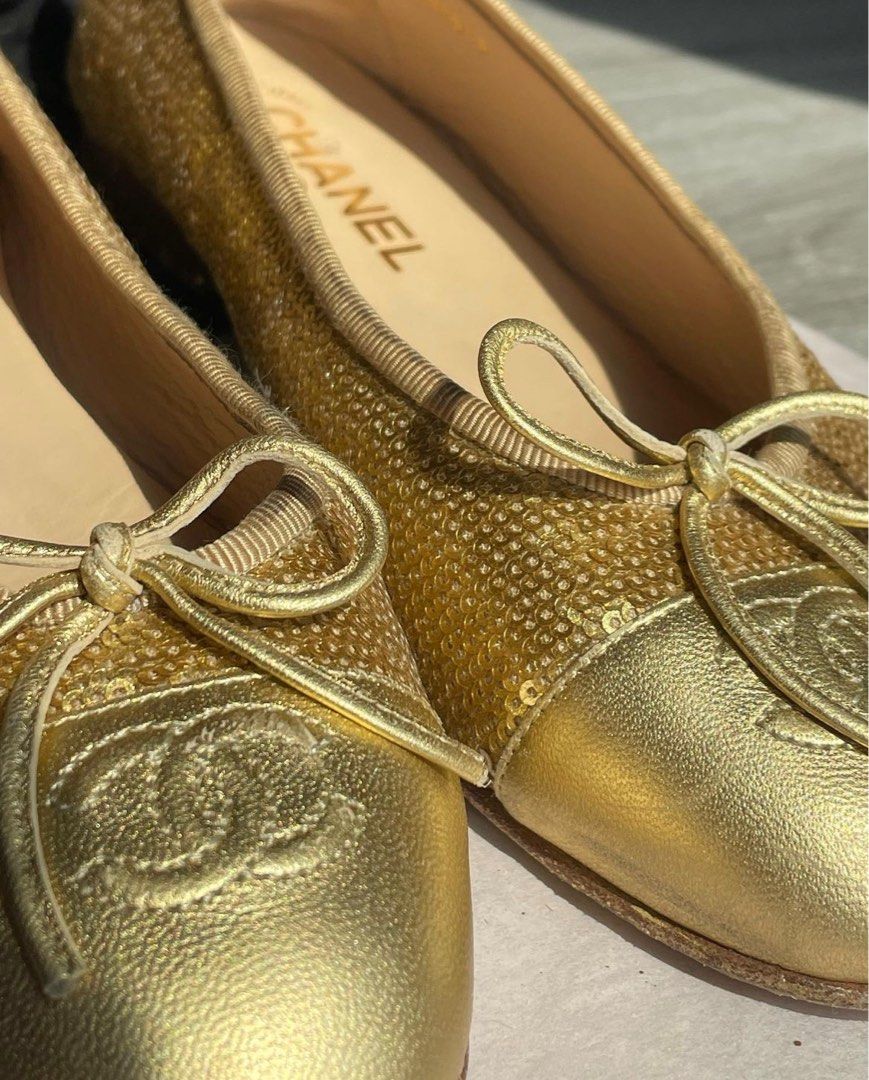 Gold cheap ballerina pumps