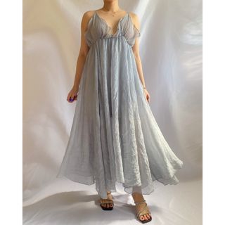 gray chiffon cascading long dress
