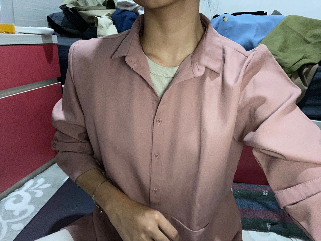 HAVA nude pink shirt, Fesyen Wanita, Pakaian Wanita, Atasan di Carousell