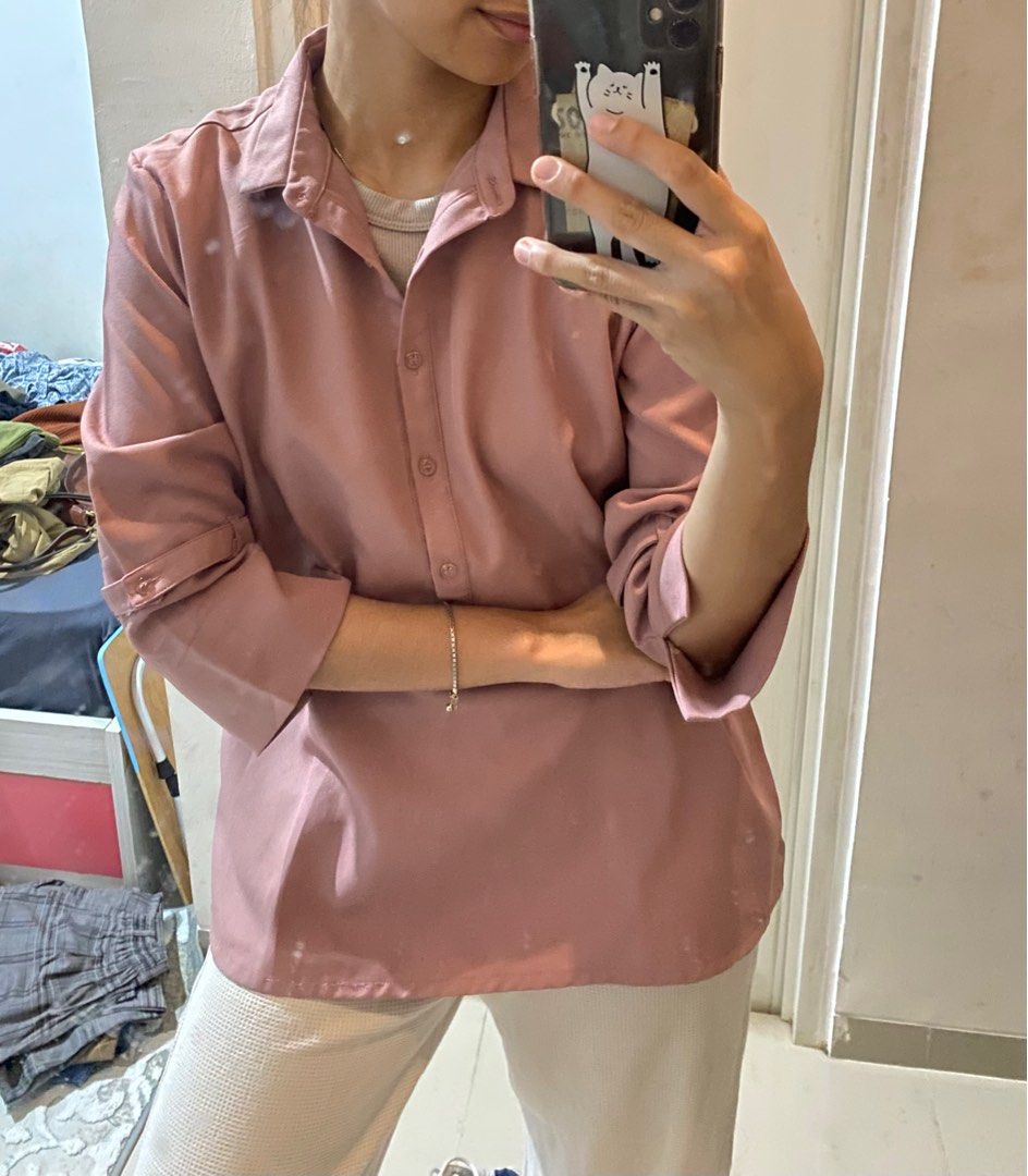 HAVA nude pink shirt, Fesyen Wanita, Pakaian Wanita, Atasan di Carousell