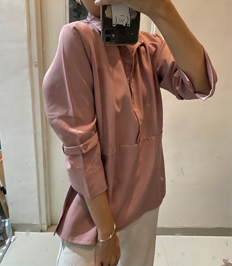 HAVA nude pink shirt, Fesyen Wanita, Pakaian Wanita, Atasan di Carousell