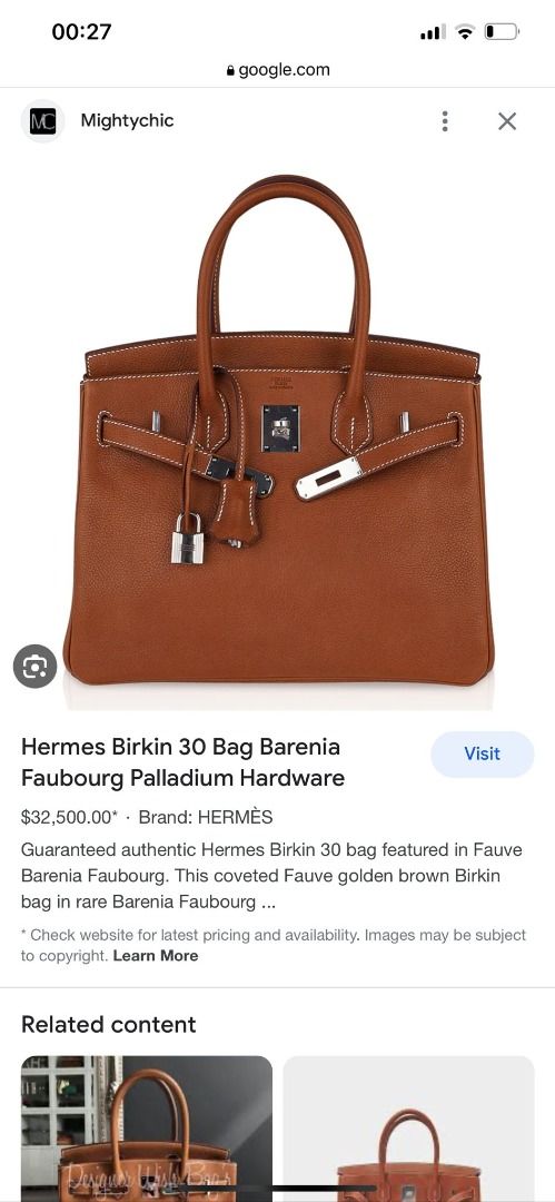 Hermes Birkin 30 Bag Barenia Faubourg Palladium Hardware