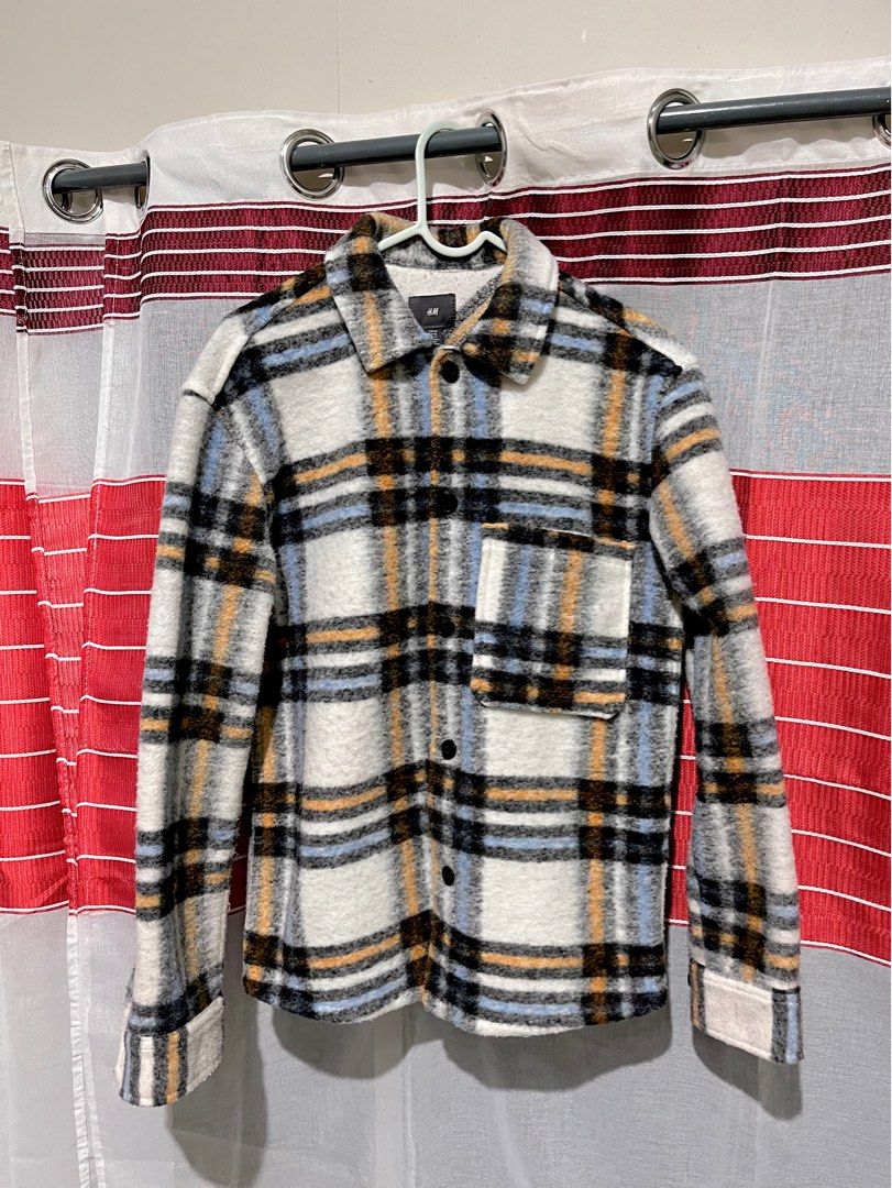 H M Fuzzy Plaid Jacket Coat