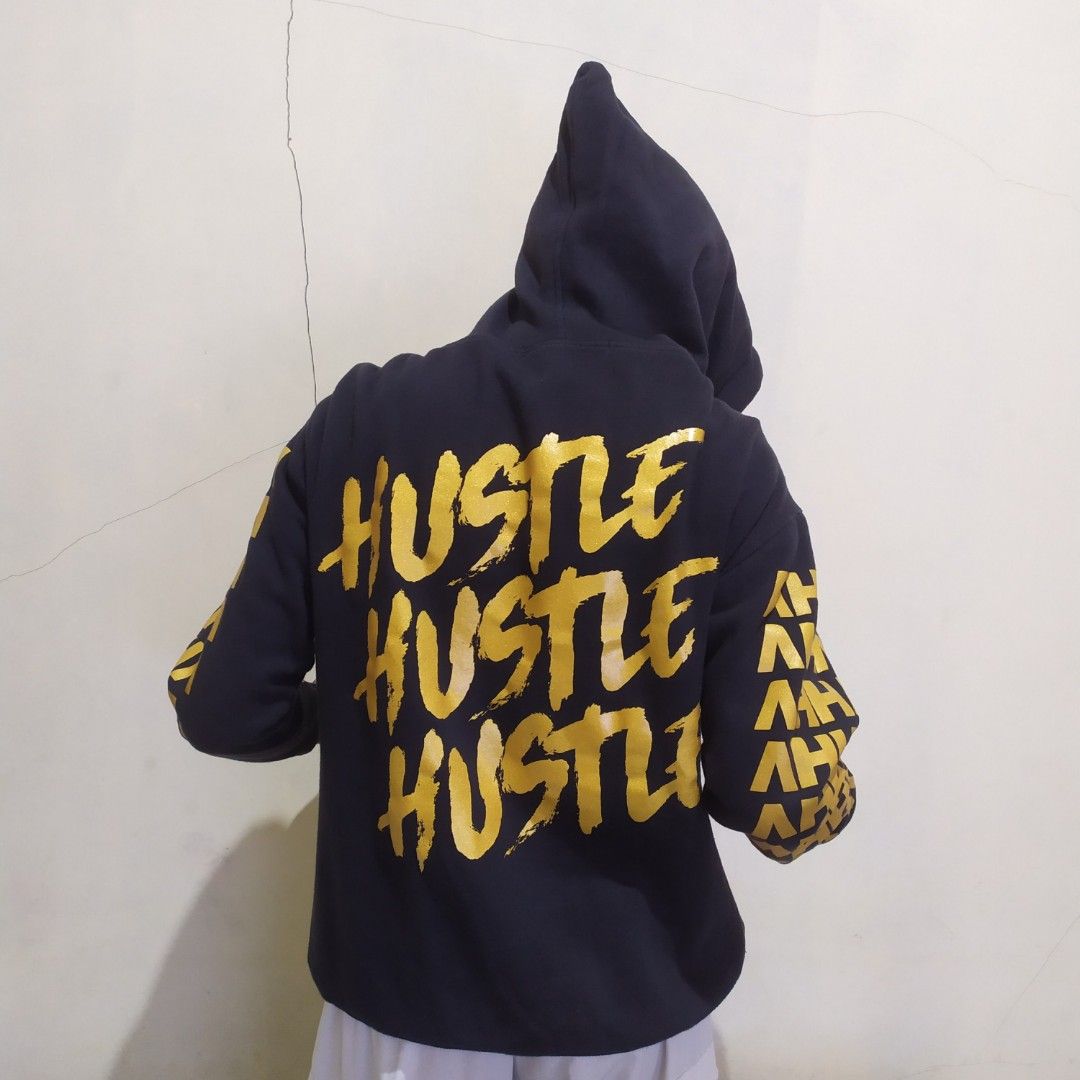 Jaket hoodie warna hitam sablon merek AHHA original