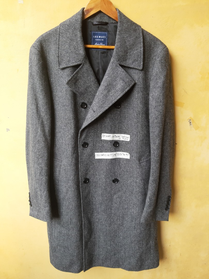 Les Mues Dark gray to Black Tweed WOOL WINTER TRENCH COAT on Carousell