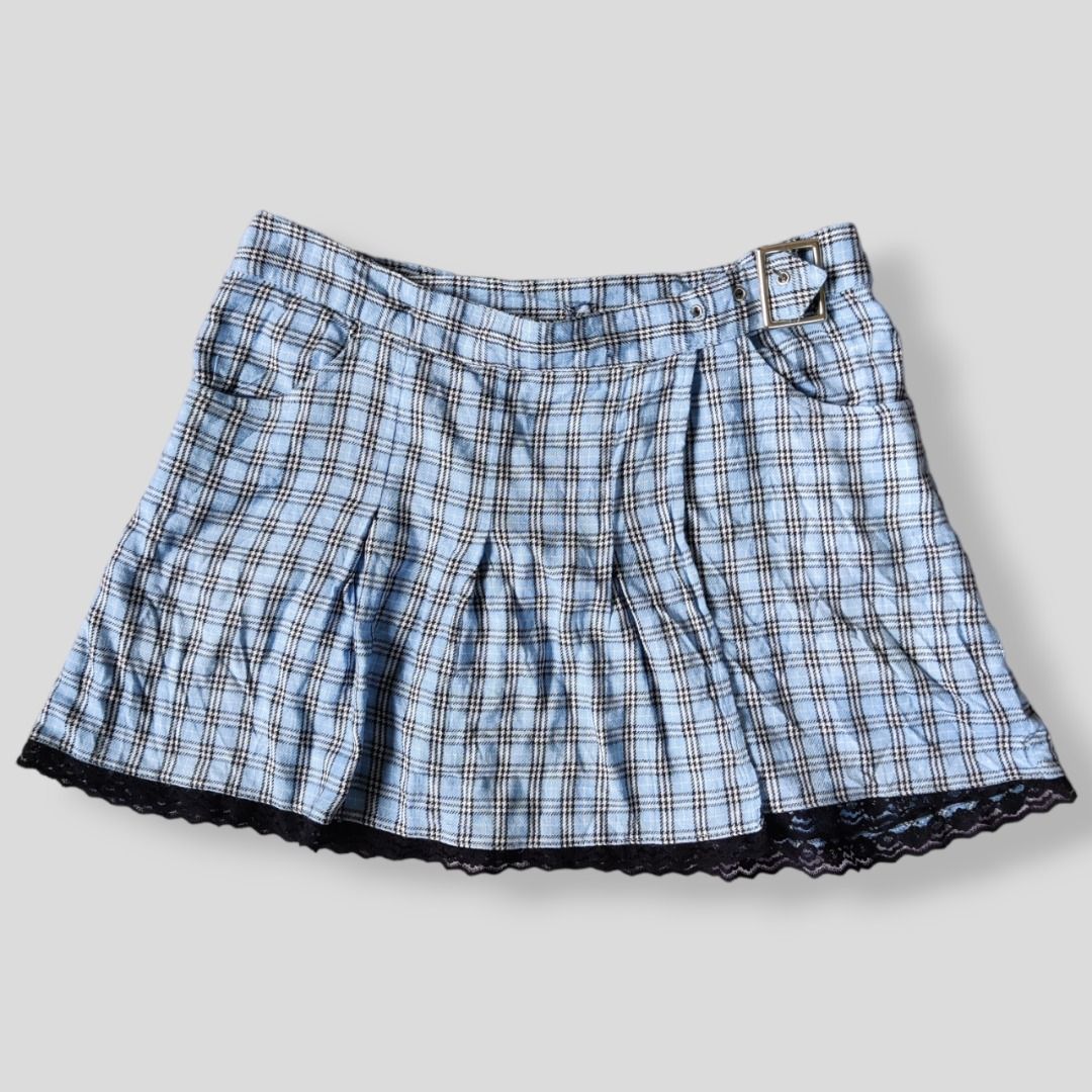 Blue plaid clearance skirt 90s style
