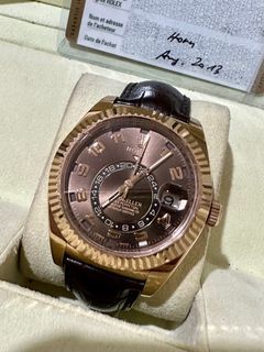 LNIB Rolex Sky-Dweller RG on Leather Strap Choco Arabic Dial 326135 42MM Annual Calendar