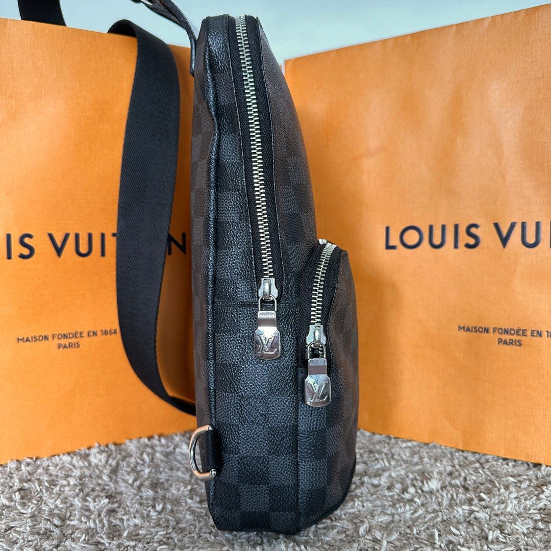 Louis Vuitton Avenue Sling Bag Monogram Coated Canvas In Black