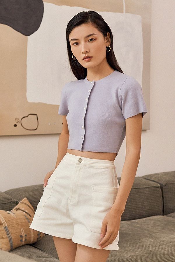 White crop top discount with denim shorts