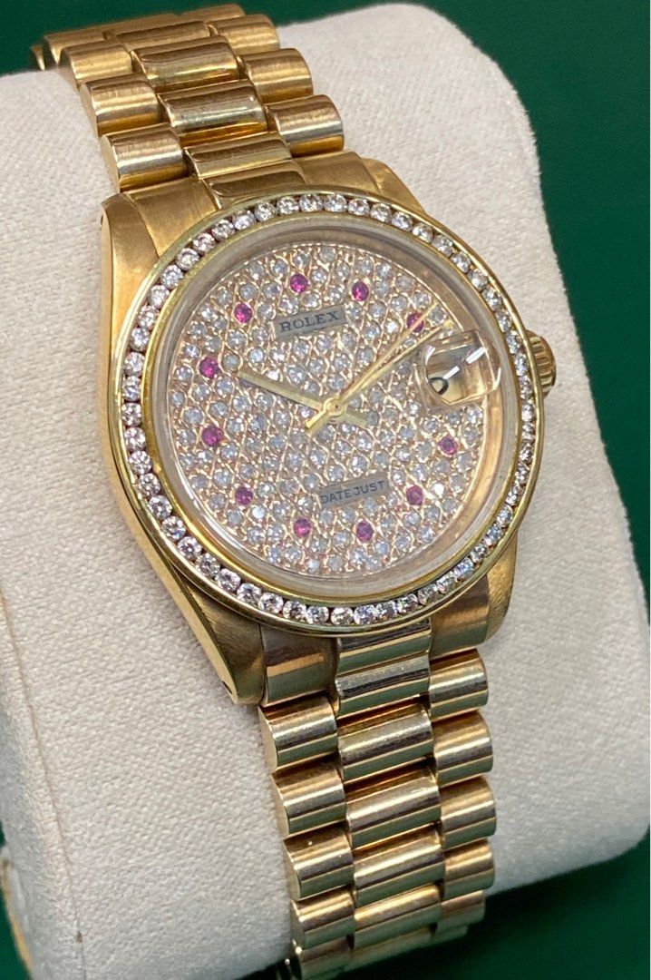 Gold diamond rolex hotsell watch