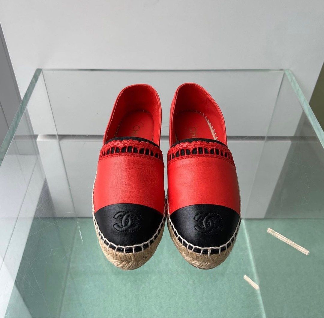 Red leather espadrilles discount